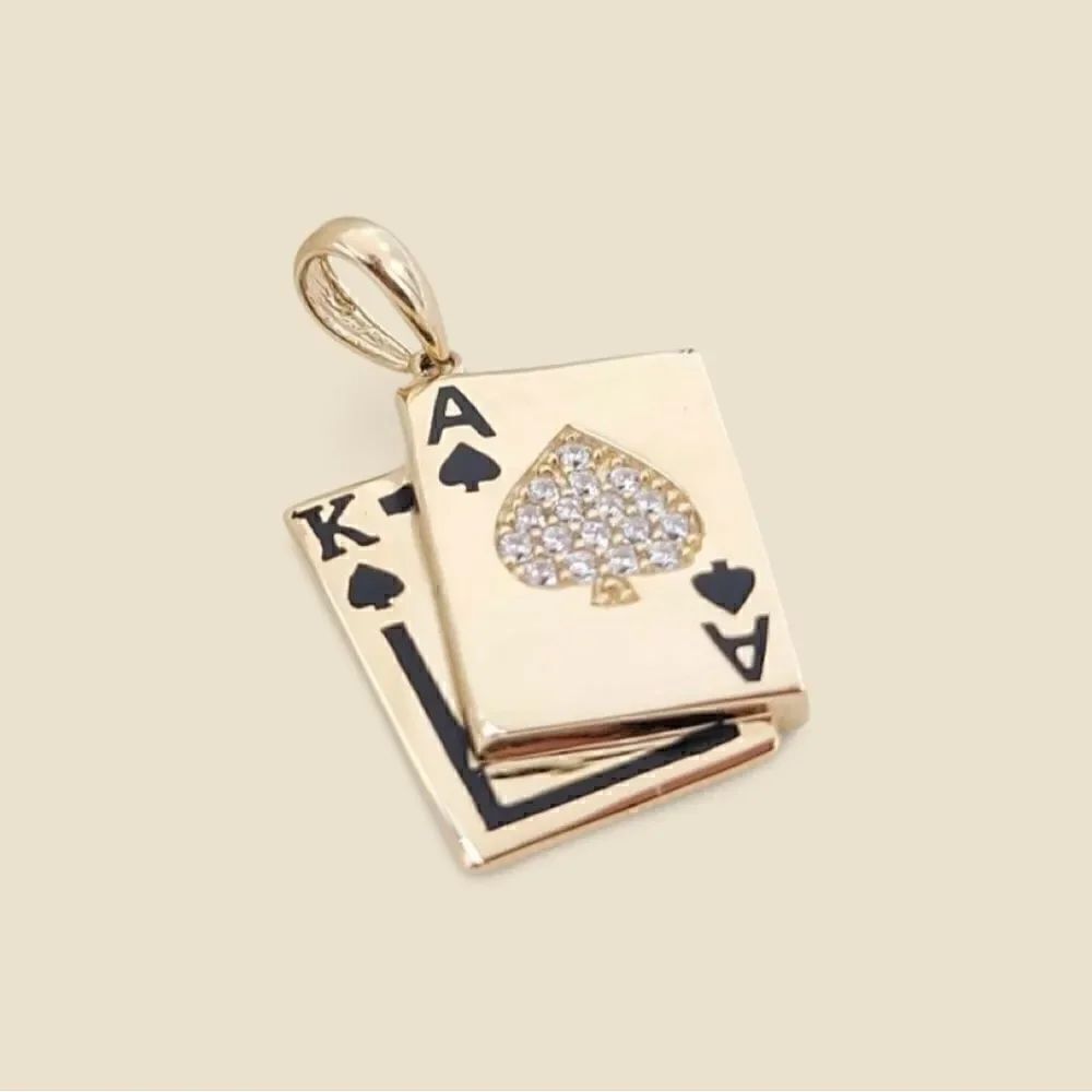 14k Solid Yellow Gold Ace & King Pendant | Playing Card charm | Birthday Gift |